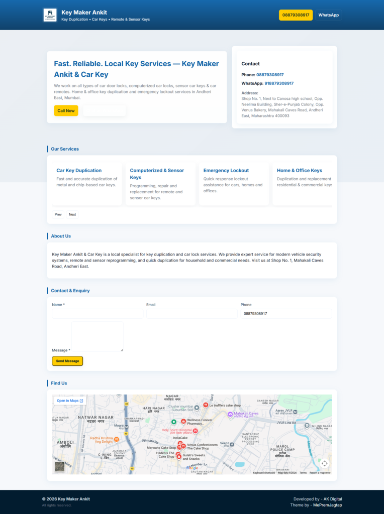 Key Maker Landing Page - Property of Prem Jagtap | PR Digital Solutions