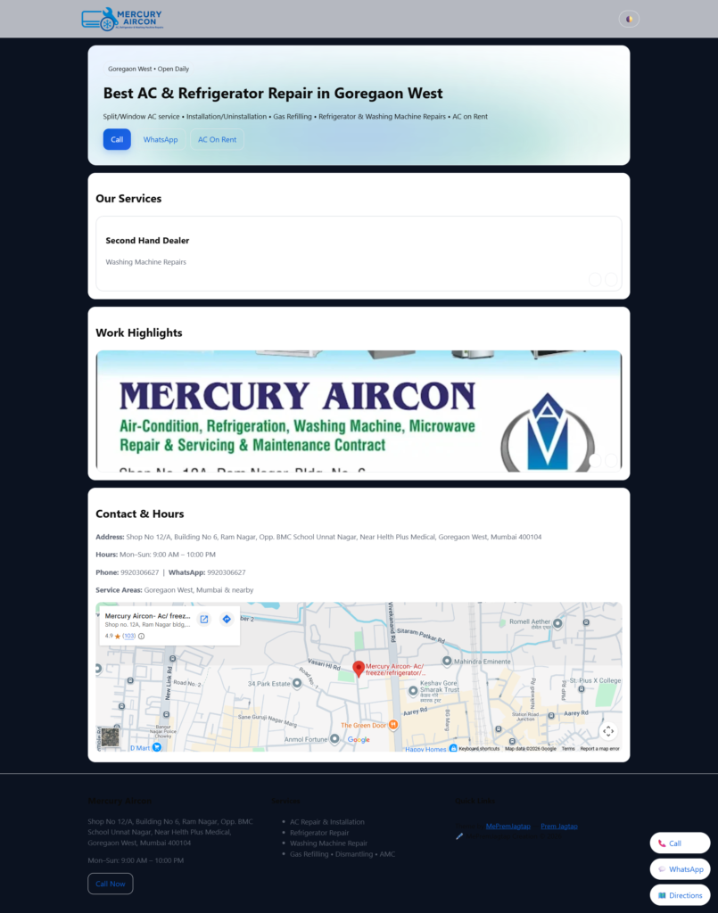 AC Services Landing Page - Property of Prem Jagtap | PR Digital Solutions