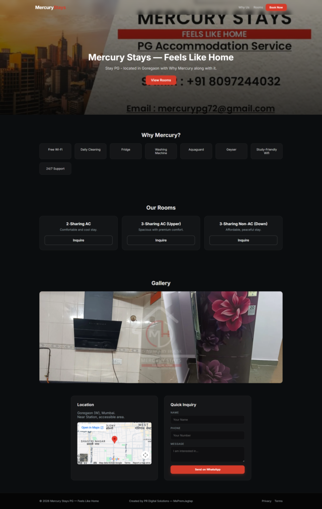 Stay PG Landing Page - Property of Prem Jagtap | PR Digital Solutions