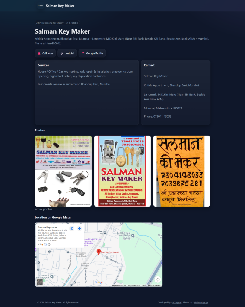 Key Maker Landing Page - Property of Prem Jagtap | PR Digital Solutions