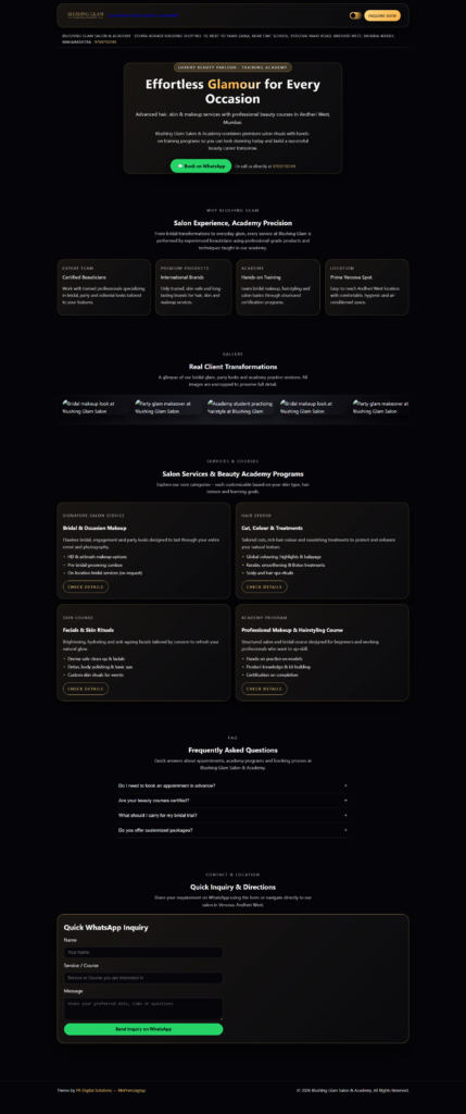 Salon Academy Landing Page - Property of Prem Jagtap | PR Digital Solutions