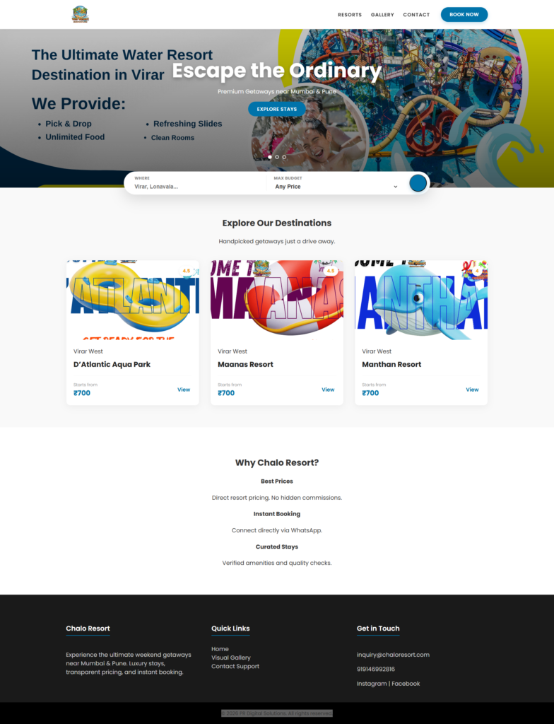 Resort Booking MultiSite - Property of Prem Jagtap | PR Digital Solutions
